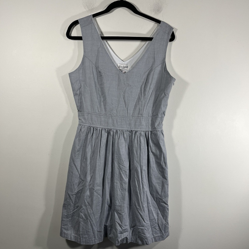 Jolie + Elizabeth Gray Seersucker V-Neck Sleeveless Dress‎ Women's Large USA